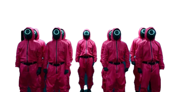 Squid Game Guards Red Jumpsuits PNG Transparent Background