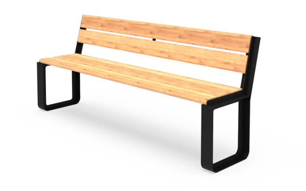 Modern Park Bench with Wooden Slats PNG