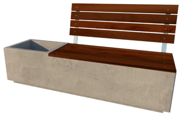 Modern Concrete Bench with Planter PNG Transparent