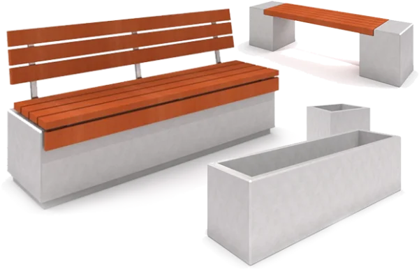 Modern Urban Benches and Planters Set PNG Transparent