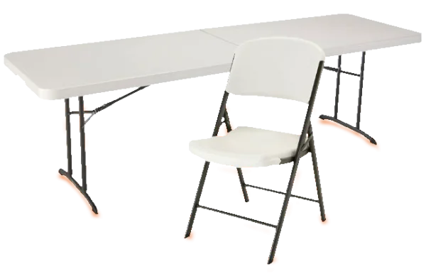 White Folding Table and Chair PNG Transparent Background