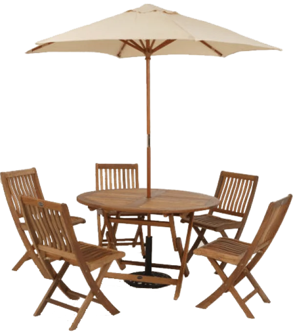 Outdoor Wooden Dining Set with Umbrella PNG Transparent Background