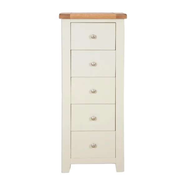 Cream Narrow Chest of 5 Drawers PNG