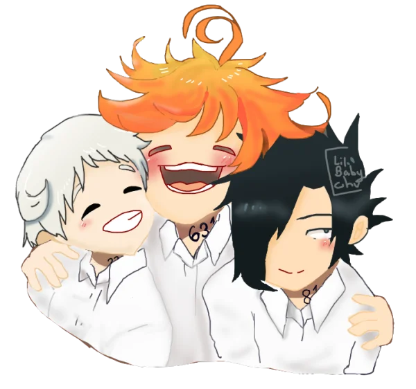 The Promised Neverland Chibi Trio Hug PNG