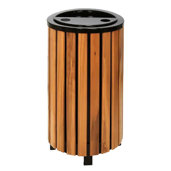 Wooden Slatted Outdoor Waste Bin PNG Transparent Background