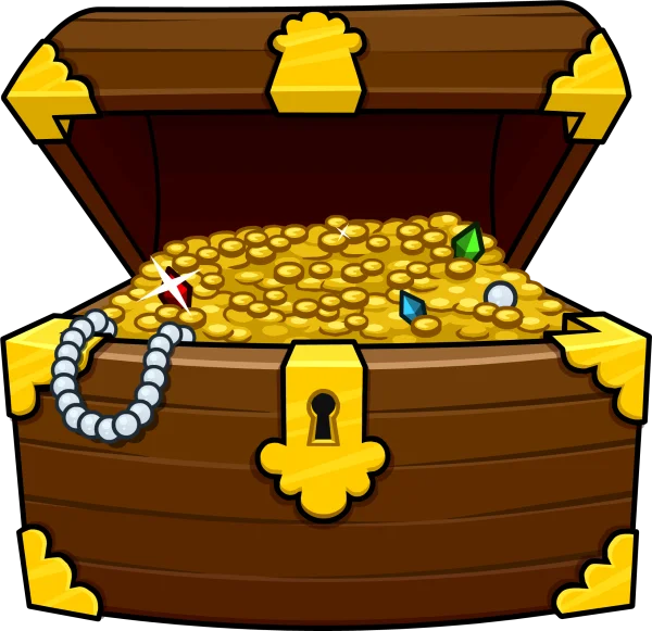 Open Treasure Chest Full of Gold and Jewels PNG Transparent