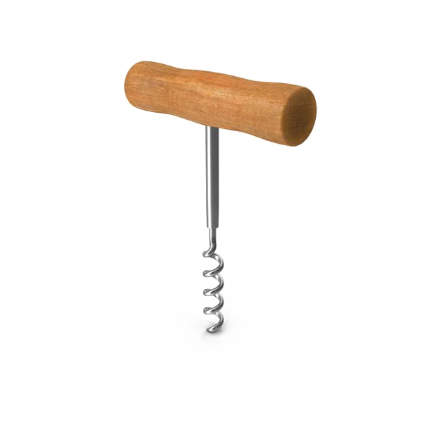 Corkscrew with Wooden Handle PNG Transparent