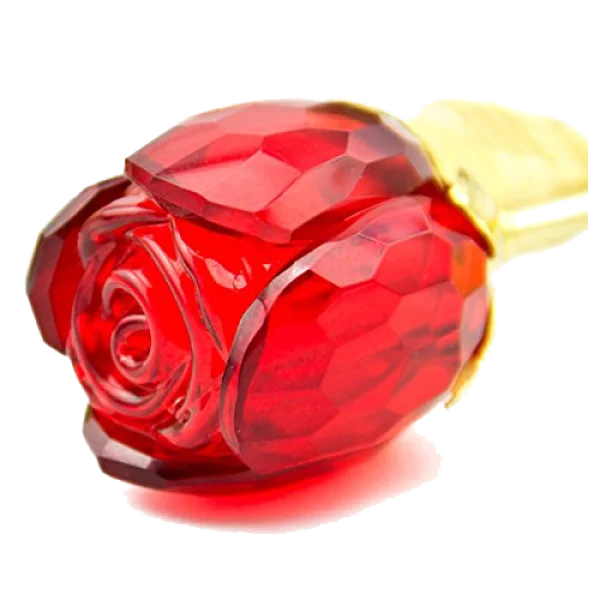 Red Crystal Rose with Gold Leaf PNG Transparent