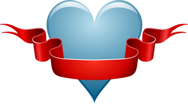 Glossy Blue Heart with Red Ribbon PNG