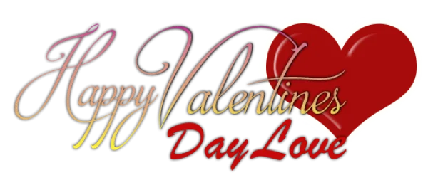 Happy Valentines Day Love Text with Red Heart PNG