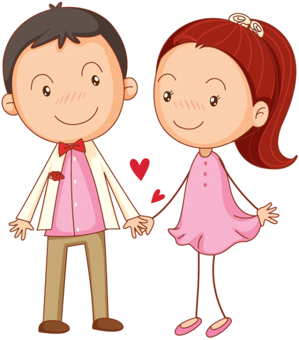 Cute Cartoon Couple Holding Hands PNG Transparent Background
