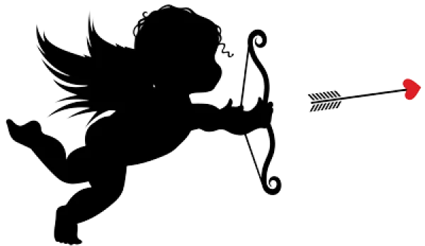 Cupid Silhouette with Heart Arrow PNG