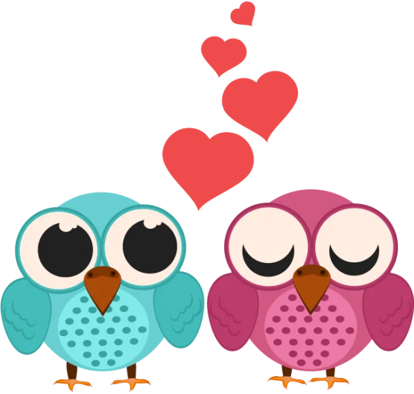Cute Cartoon Owl Couple with Hearts PNG Transparent Background
