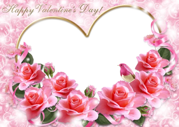 Happy Valentine's Day Heart Frame with Pink Roses