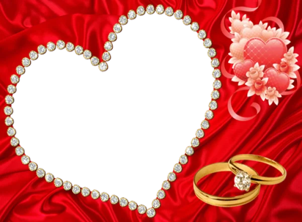 Diamond Heart Frame Red Background with Rings