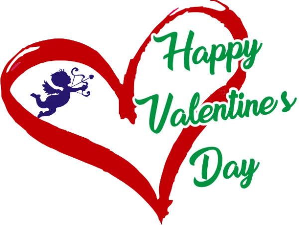 Happy Valentine's Day Heart with Cupid PNG