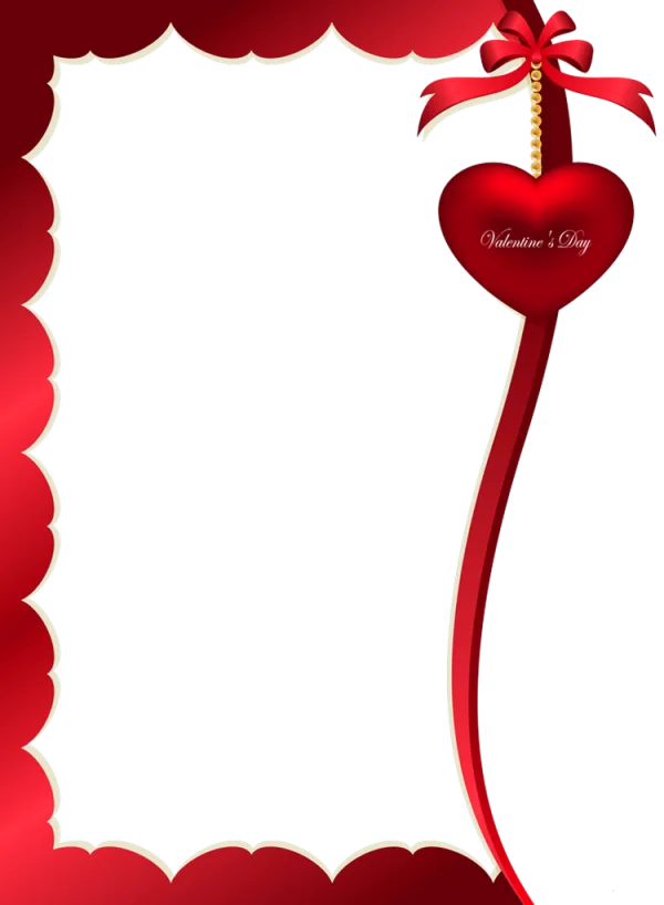 Valentine's Day Red Frame with Heart and Ribbon PNG