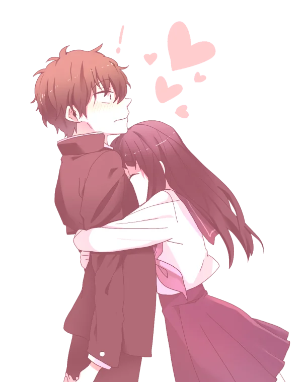 Anime Couple Hugging with Hearts PNG Transparent Background