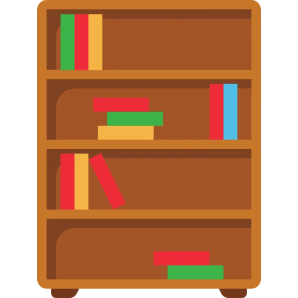 Wooden Bookshelf with Books Icon PNG