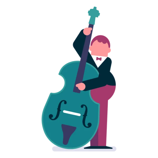 Flat Design Musician Playing Upright Bass PNG