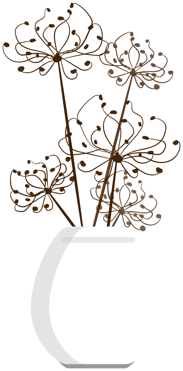 Stylized Brown Flowers in White Vase PNG