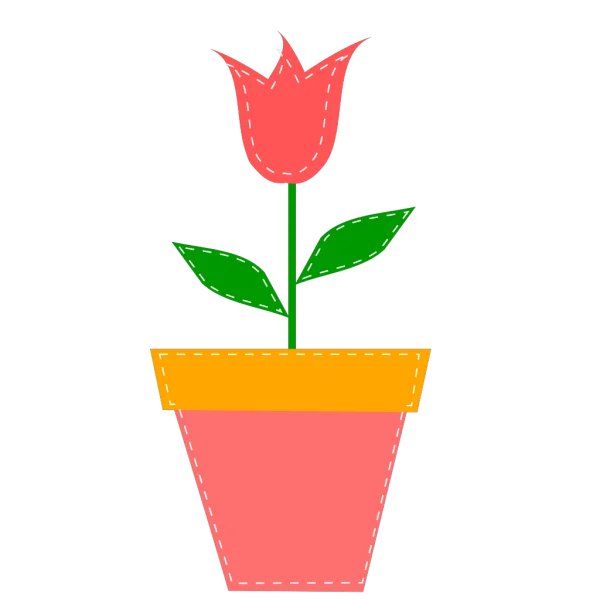 Potted Tulip Cartoon with Stitching PNG