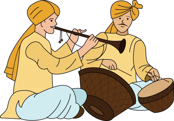 Indian Musicians Playing Traditional Instruments PNG