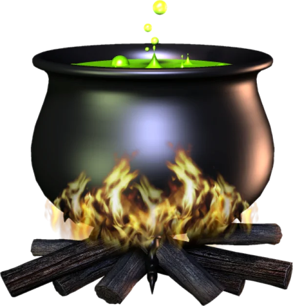 Magic Cauldron with Bubbling Potion and Fire PNG