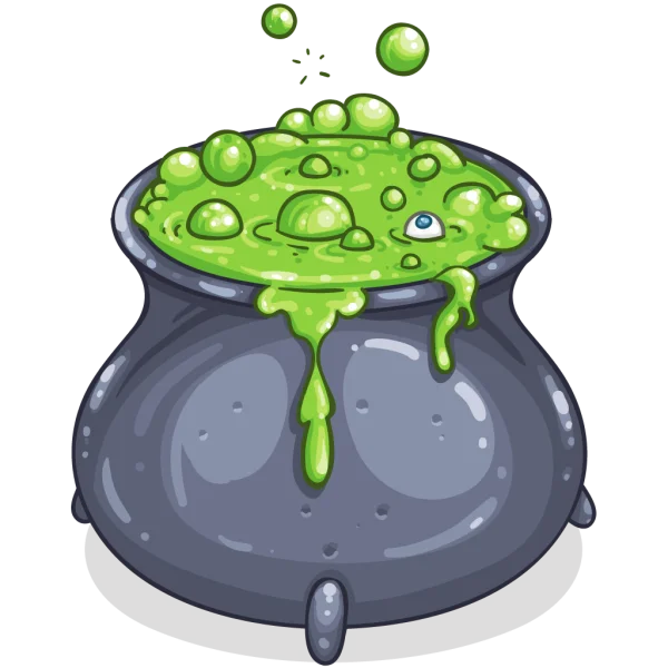 Witch's Cauldron with Bubbling Potion and Eyeball PNG