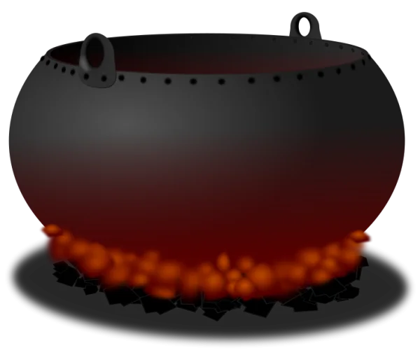 Black Cauldron with Glowing Embers PNG Transparent Background