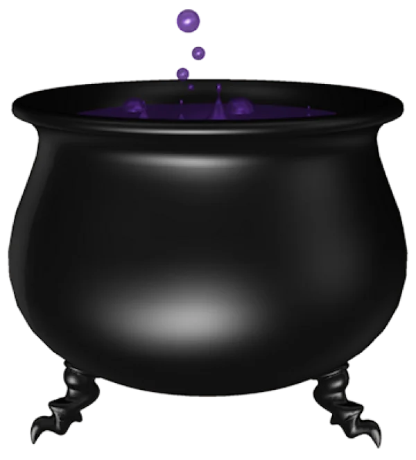 Black Cauldron with Purple Bubbling Potion PNG