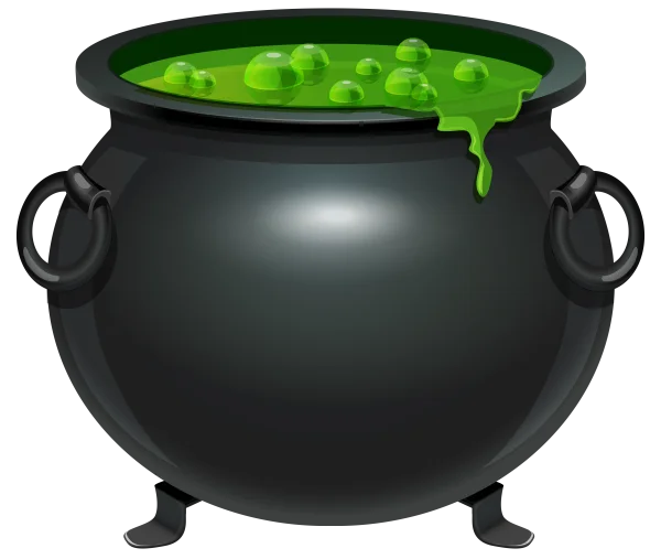Black Witch Cauldron with Bubbling Green Potion PNG