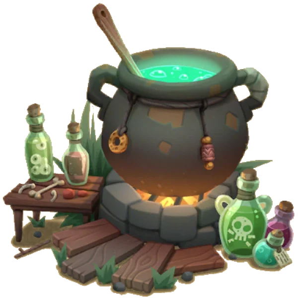 Witch's Cauldron with Bubbling Green Potion PNG