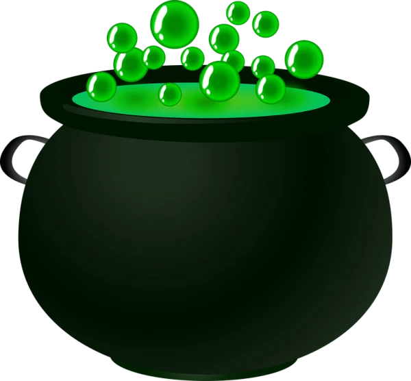 Witch's Cauldron with Bubbling Green Potion PNG Transparent