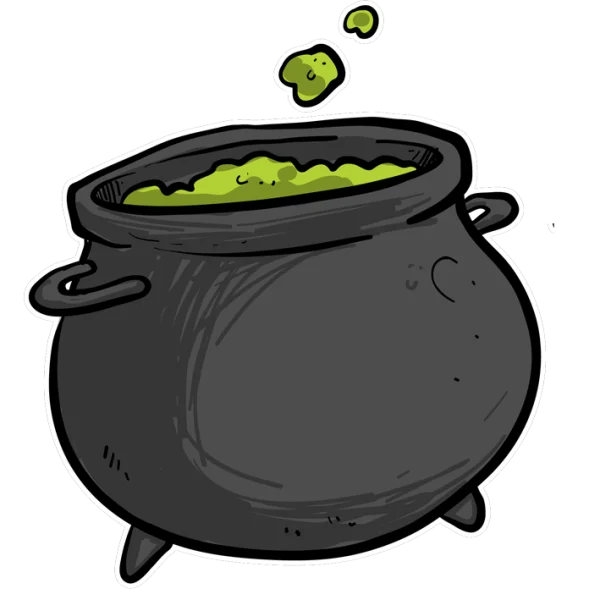 Cartoon Cauldron with Bubbling Green Potion PNG