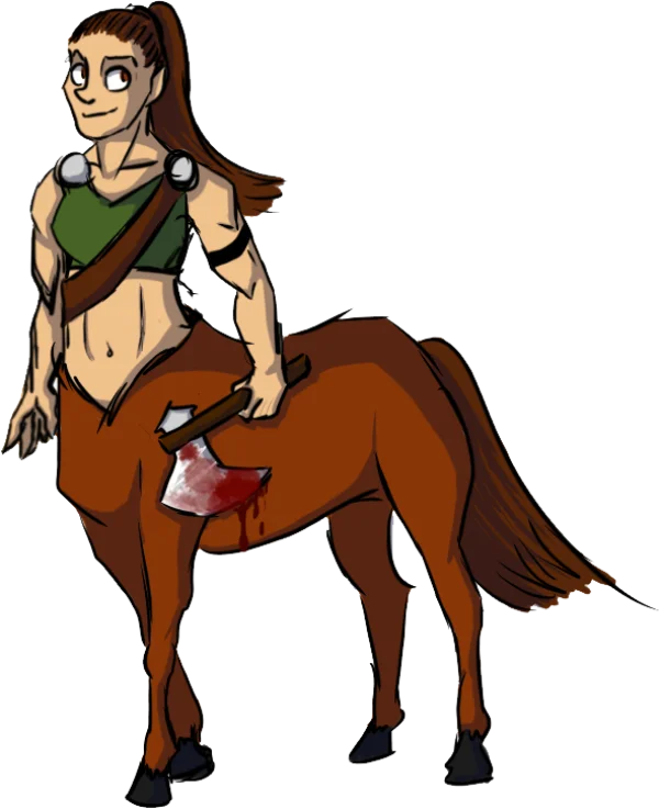 Female Centaur Warrior with Bloody Axe PNG