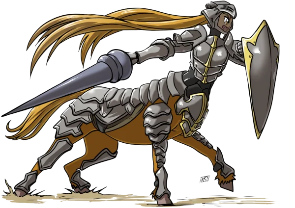 Female Centaur Knight with Spear and Shield PNG