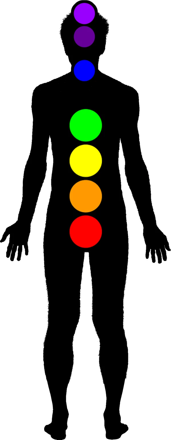 Human Silhouette with Seven Chakras PNG