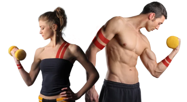 Fit Man and Woman Exercising with Dumbbells PNG