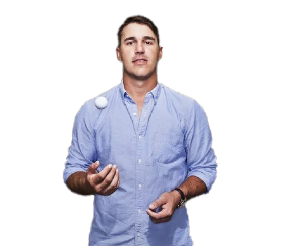 Man in Blue Shirt with Floating Ball PNG