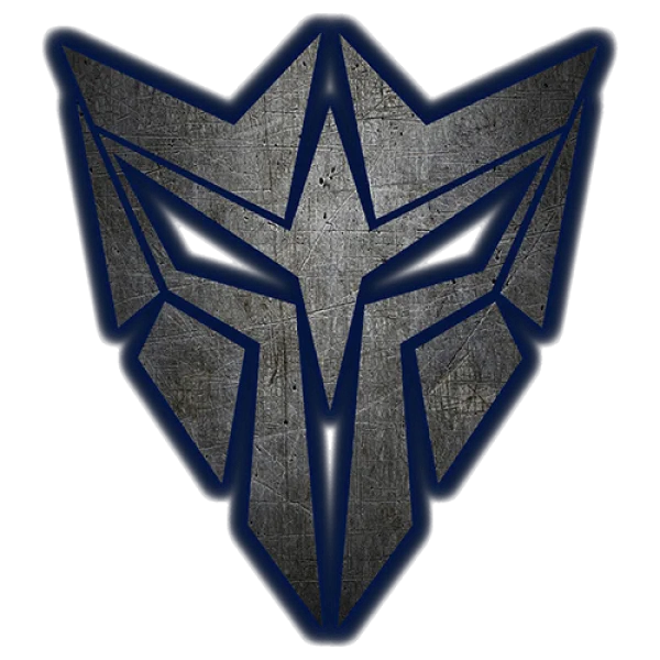 Scratched Metal Robot Emblem with Blue Glow PNG