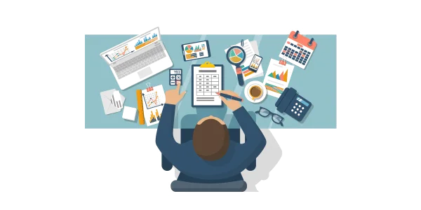 Overhead View of Person Analyzing Business Data at Desk PNG