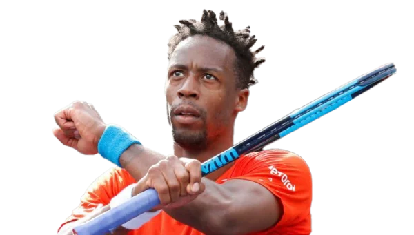 Gaël Monfils Focused with Tennis Racket PNG