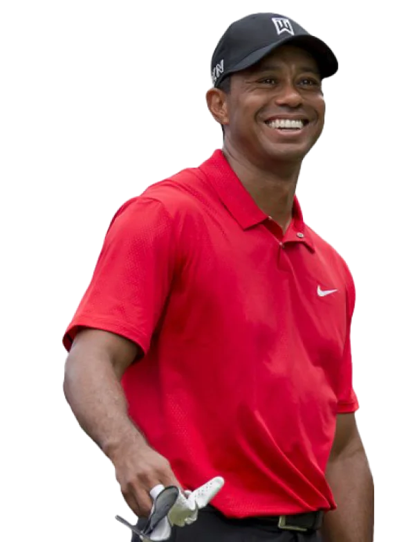 Smiling Tiger Woods with Golf Club PNG