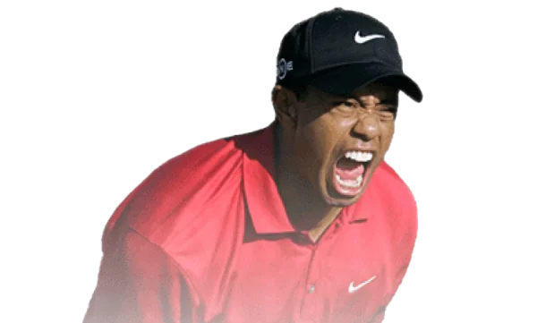Tiger Woods Roaring in Red Polo Shirt PNG