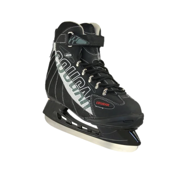 Black and Silver Ice Skate with Cougar Logo PNG