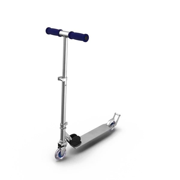 Silver Kick Scooter with Blue Handlebars PNG