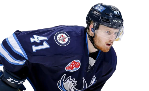Focused Ice Hockey Player Number 41 in Navy Jersey PNG