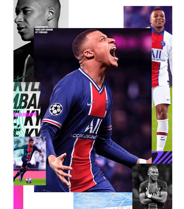 Kylian Mbappé Dynamic Football Player Collage PNG