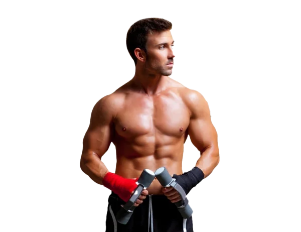 Muscular Man with Hand Grippers and Wrist Wraps PNG